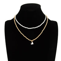 Thumbnail for Stylish 2pcs Enamel Heart Pendant Seed Beaded Necklace Set - ArtGalleryZen
