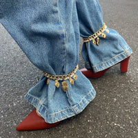 Thumbnail for Stylish 2pcs Flame Heart Charm Pearl Chain Anklet Set - ArtGalleryZen