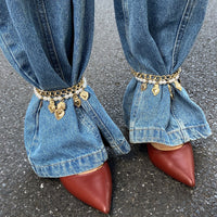 Thumbnail for Stylish 2pcs Flame Heart Charm Pearl Chain Anklet Set - ArtGalleryZen