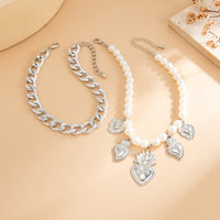 Thumbnail for Stylish 2pcs Flame Heart Charm Pearl Chain Anklet Set - ArtGalleryZen