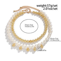 Thumbnail for Stylish 2pcs Gold Silver Plated Pearl Chain Necklace Set - ArtGalleryZen