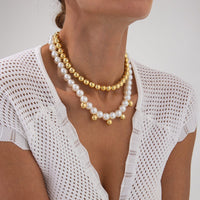 Thumbnail for Stylish 2pcs Gold Silver Plated Pearl Chain Necklace Set - ArtGalleryZen