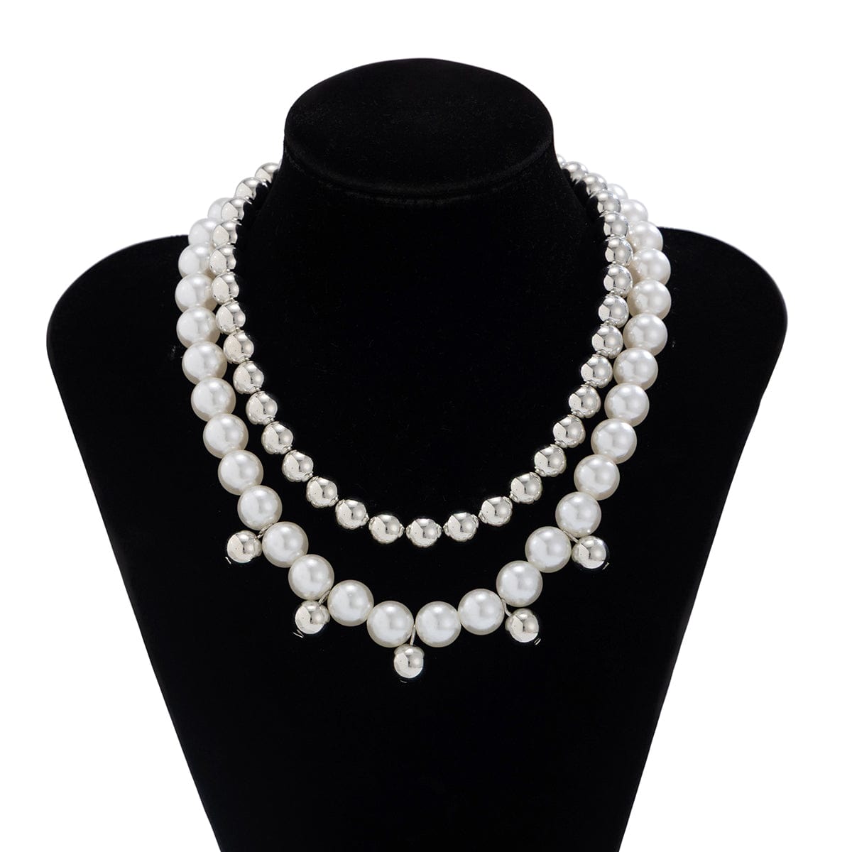 Stylish 2pcs Gold Silver Plated Pearl Chain Necklace Set - ArtGalleryZen