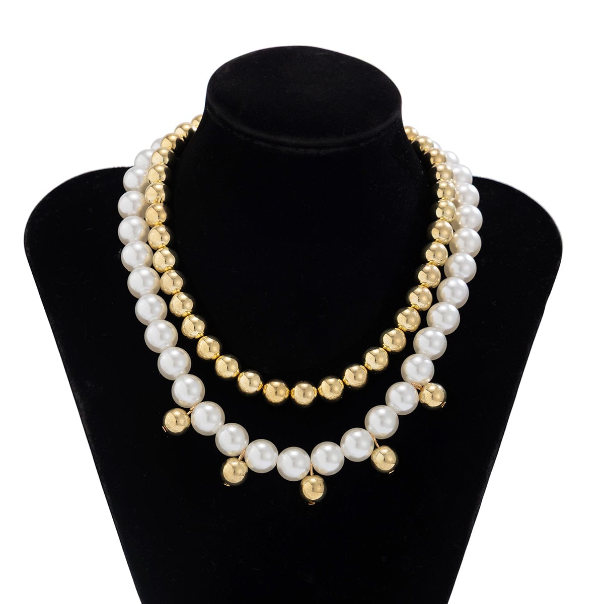 Stylish 2pcs Gold Silver Plated Pearl Chain Necklace Set - ArtGalleryZen