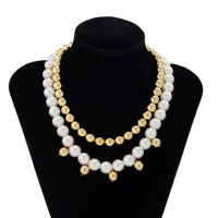 Thumbnail for Stylish 2pcs Gold Silver Plated Pearl Chain Necklace Set - ArtGalleryZen