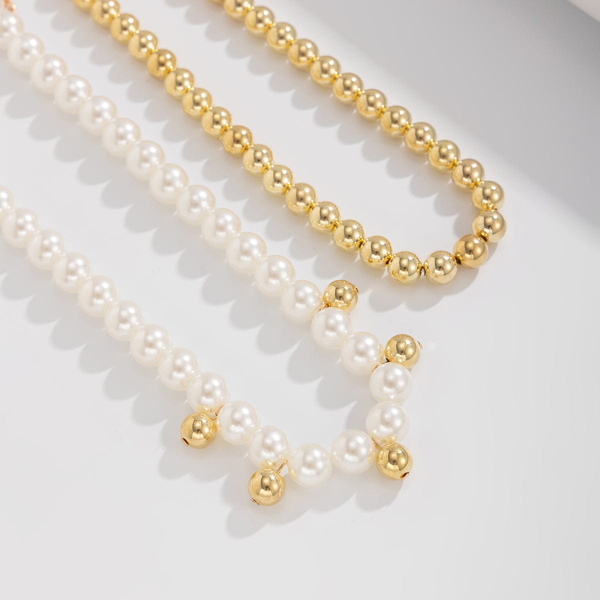 Stylish 2pcs Gold Silver Plated Pearl Chain Necklace Set - ArtGalleryZen