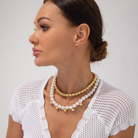 Thumbnail for Stylish 2pcs Gold Silver Plated Pearl Chain Necklace Set - ArtGalleryZen