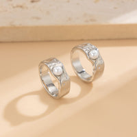 Thumbnail for Stylish 2pcs Gold Silver Plated Pearl Inlaid Ring Set