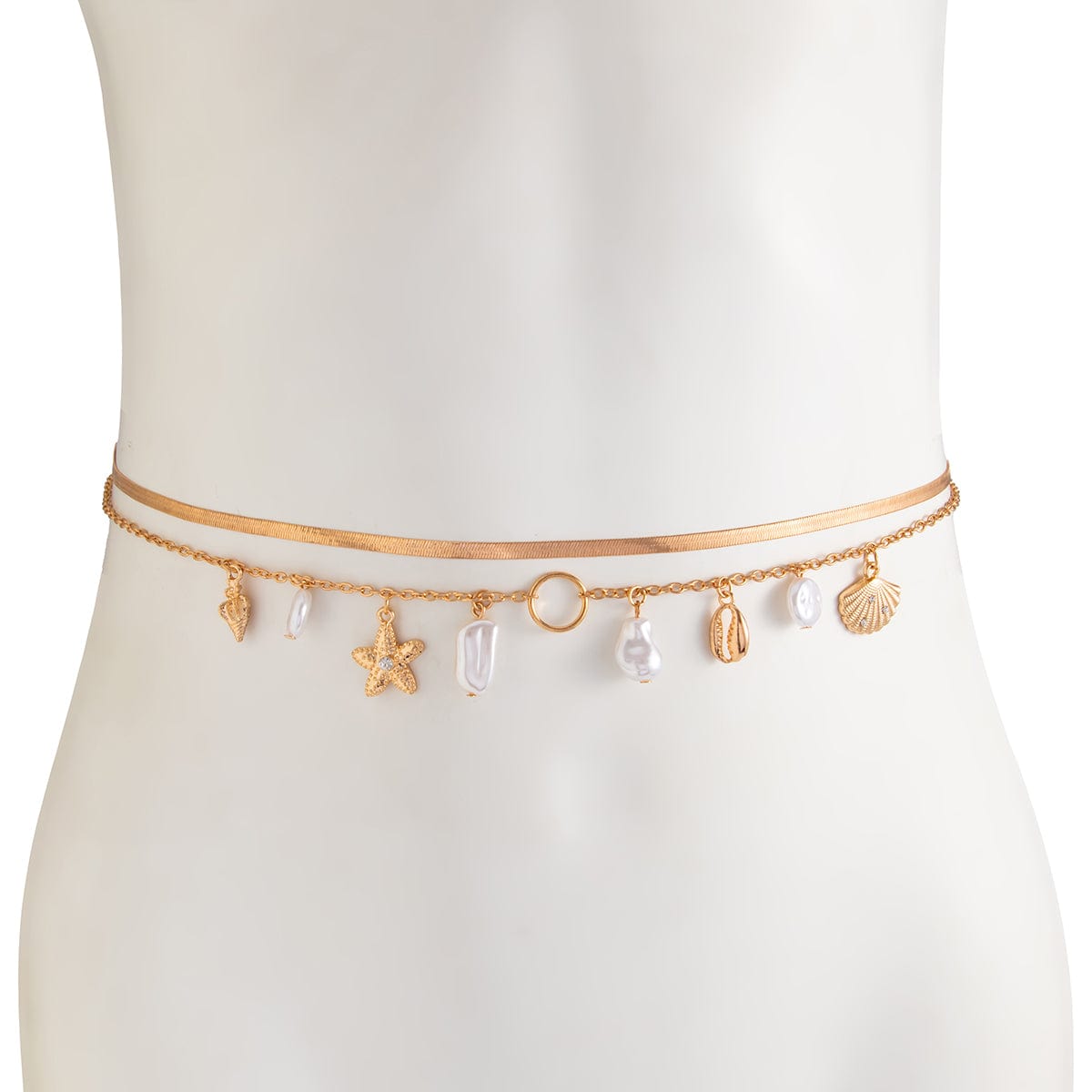 Stylish 2pcs Pearl Shell Starfish Tassel Waist Chain Set - ArtGalleryZen