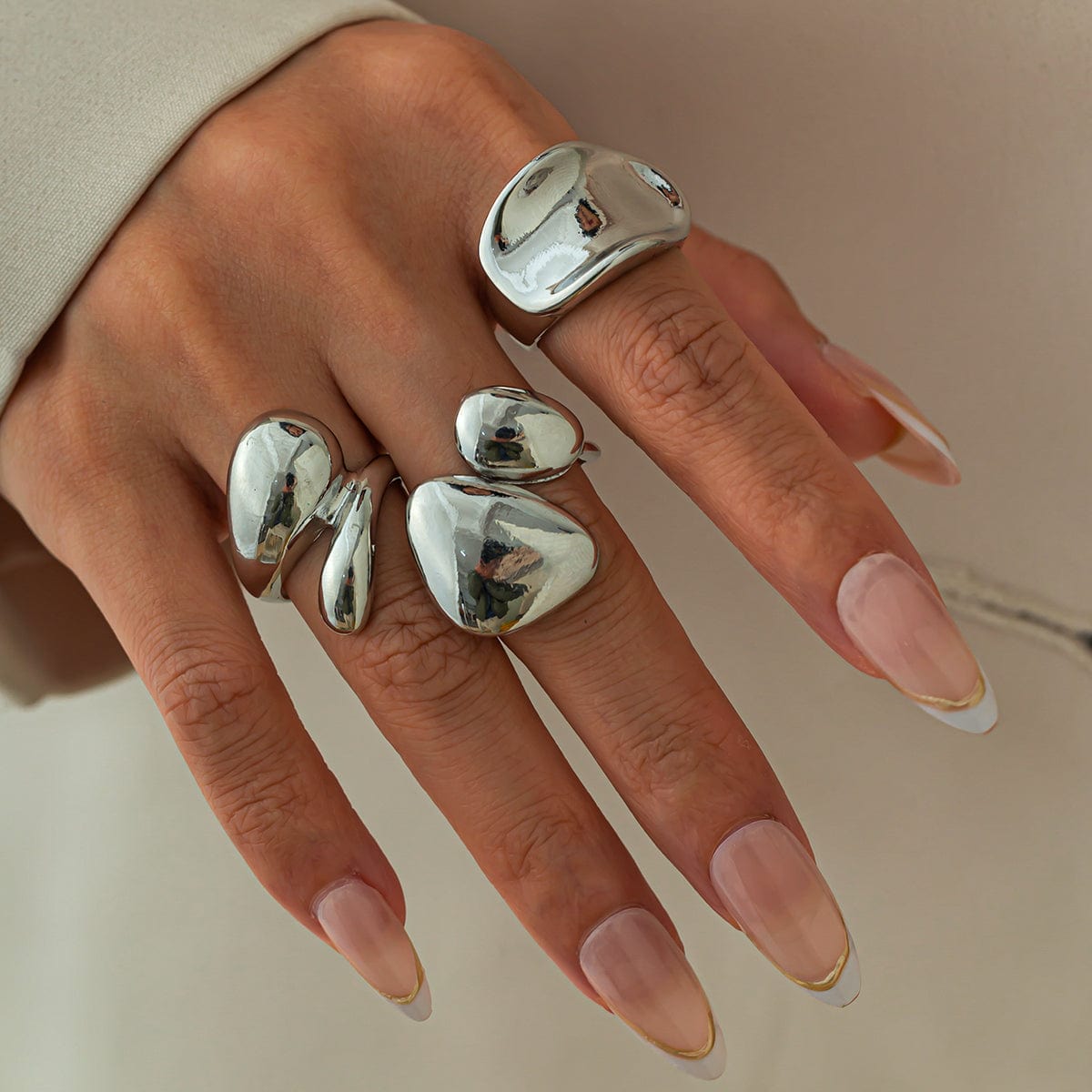 Stylish 3Pcs Chunky Glossy Waterdrop Ring Set - ArtGalleryZen