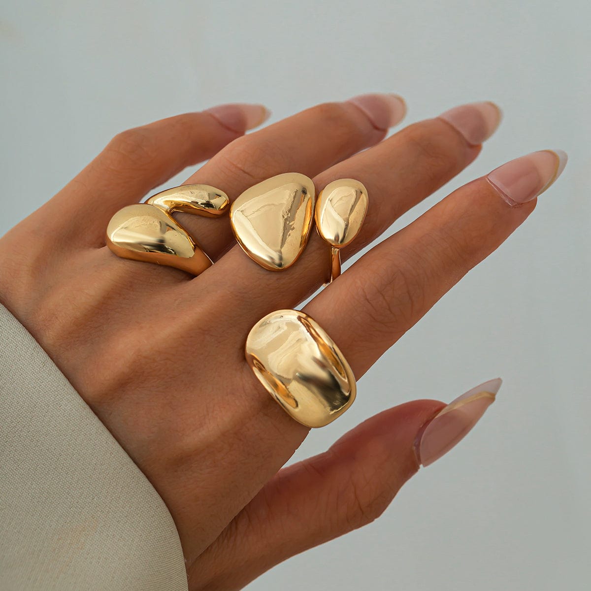 Stylish 3Pcs Chunky Glossy Waterdrop Ring Set - ArtGalleryZen