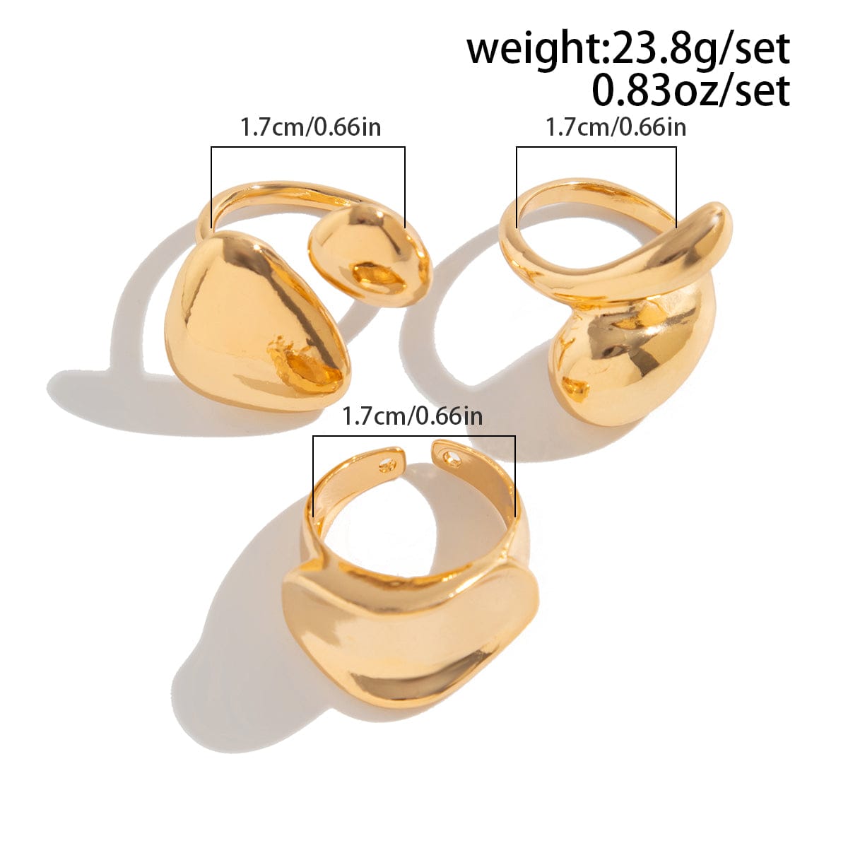 Stylish 3Pcs Chunky Glossy Waterdrop Ring Set - ArtGalleryZen