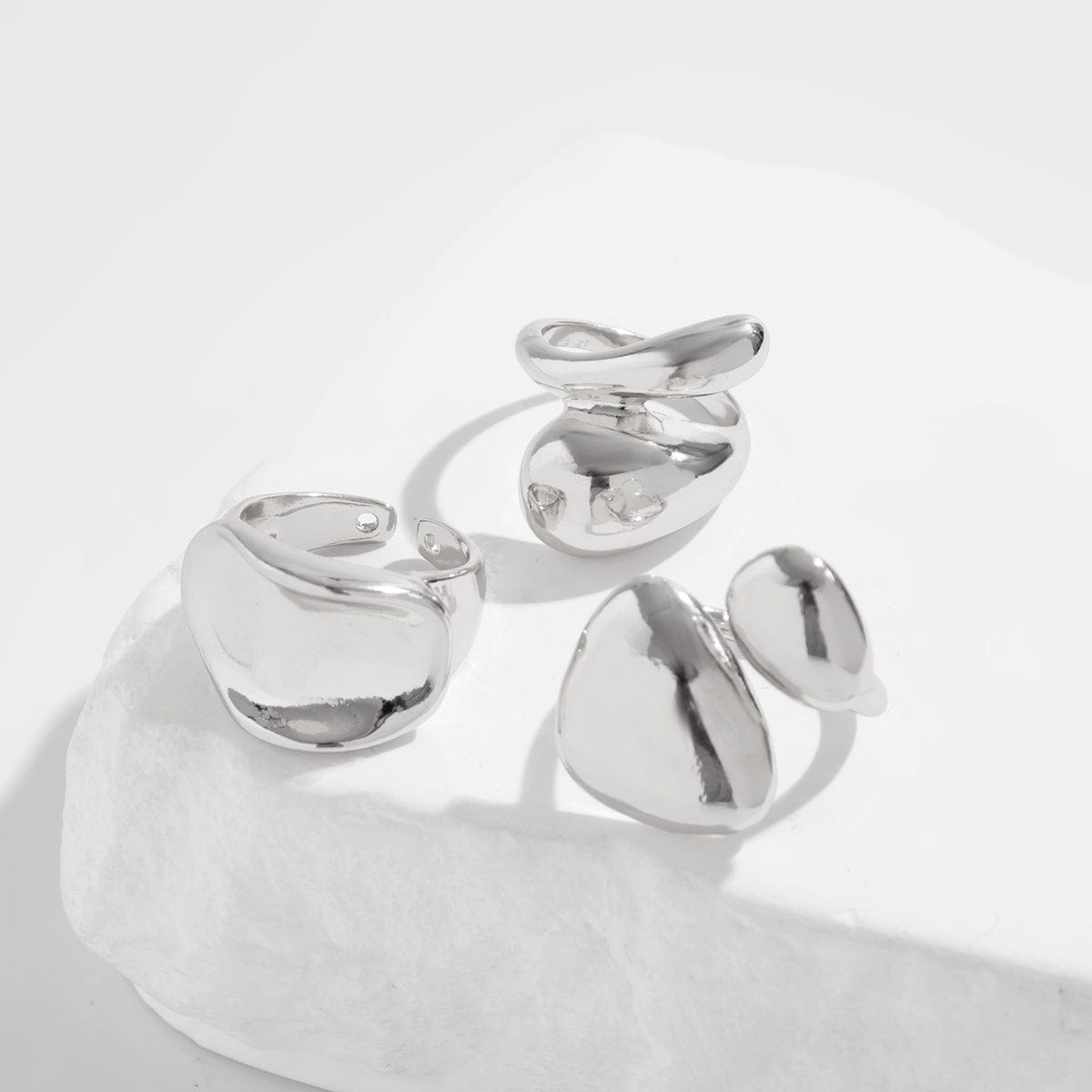 Stylish 3Pcs Chunky Glossy Waterdrop Ring Set - ArtGalleryZen