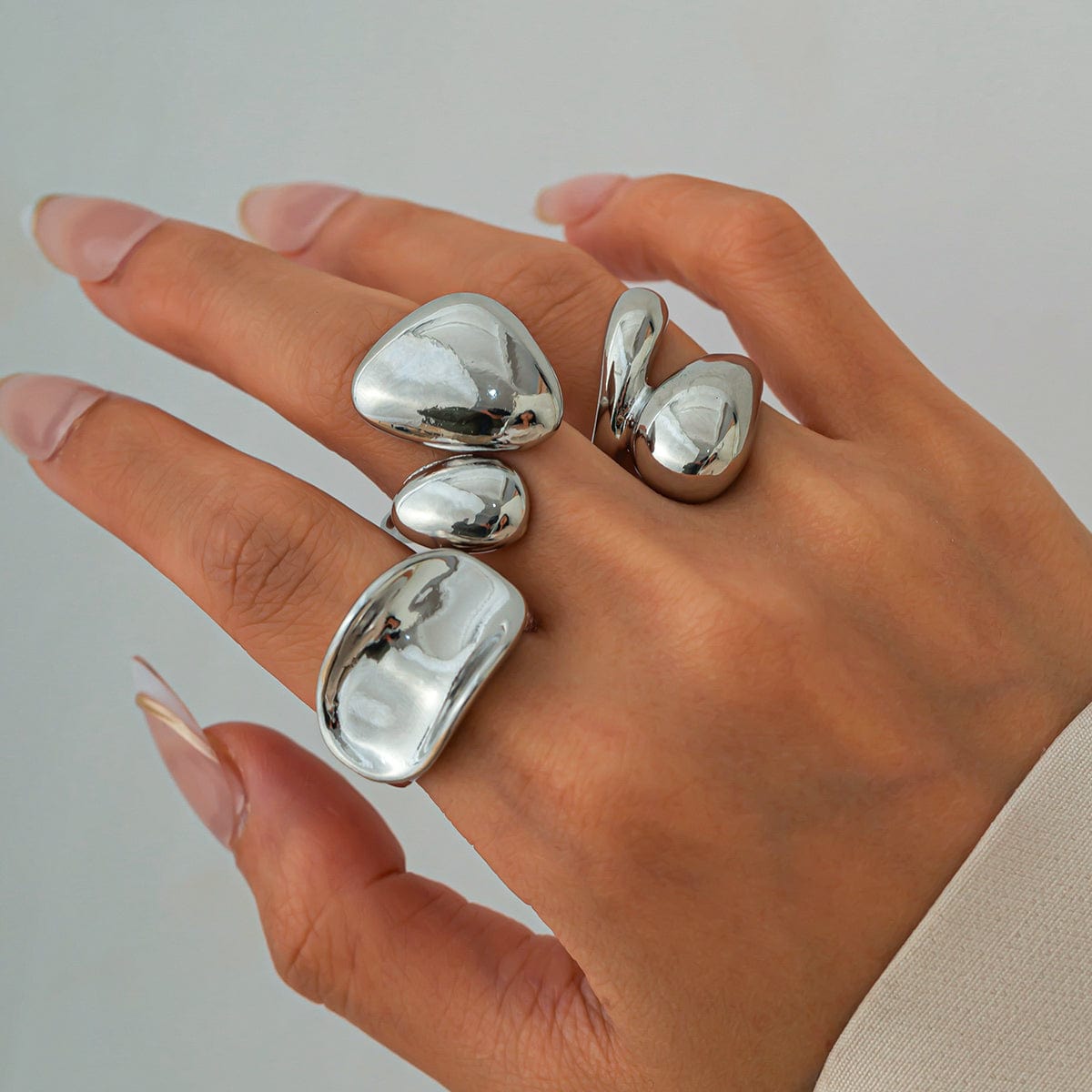 Stylish 3Pcs Chunky Glossy Waterdrop Ring Set - ArtGalleryZen