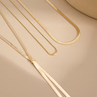 Thumbnail for Stylish 3pcs Gold Silver Plated Snake Chain Tassel Necklace Set - ArtGalleryZen
