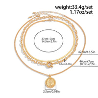 Thumbnail for Stylish 3pcs Gold Silver Tone Pattern Round Disk Pendant Snake Chain Necklace Set