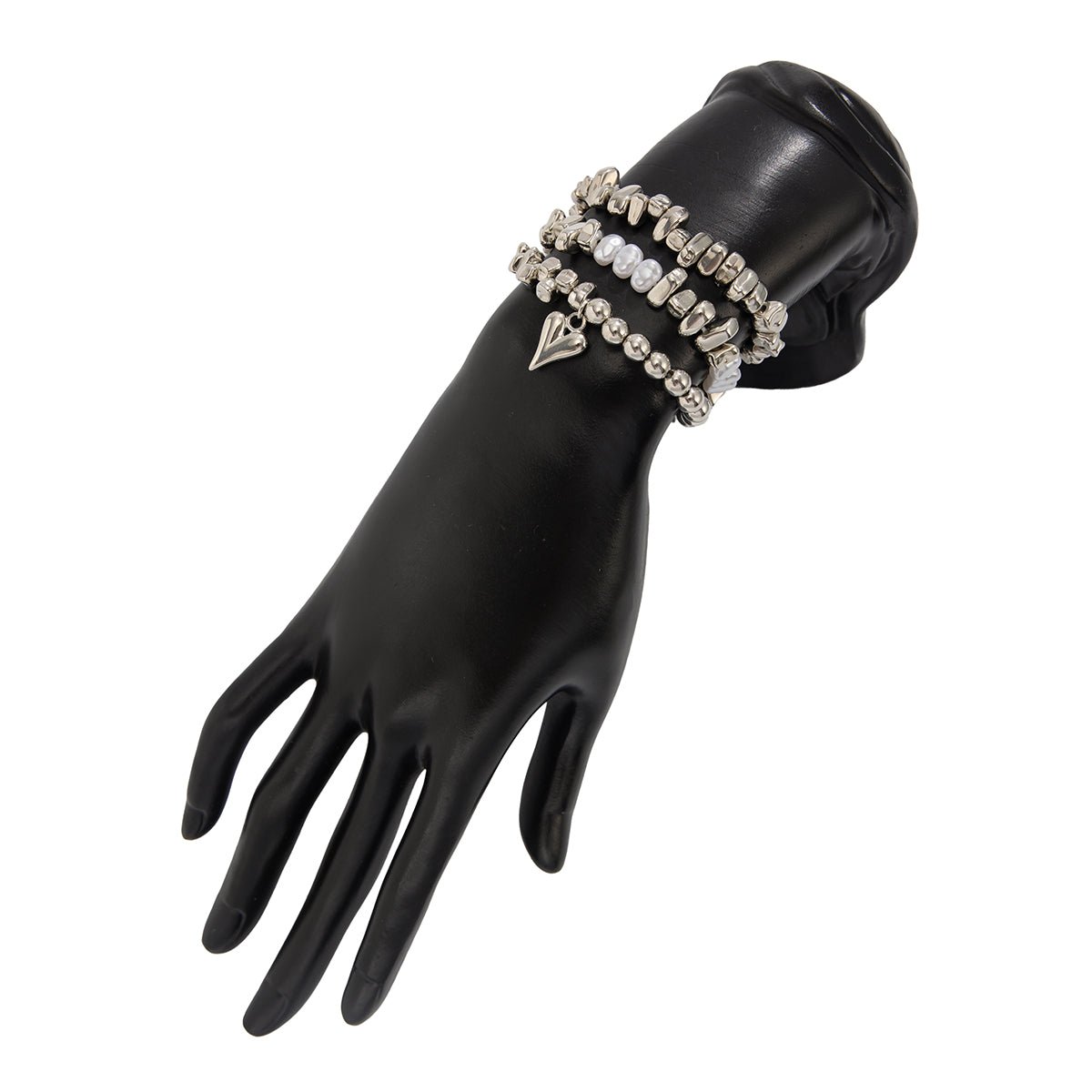 Stylish 3pcs Heart Charm Pearl Irregular Beaded Chain Bracelet Set - ArtGalleryZen