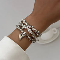 Thumbnail for Stylish 3pcs Heart Charm Pearl Irregular Beaded Chain Bracelet Set - ArtGalleryZen