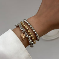 Thumbnail for Stylish 3pcs Two Tone Heart Charm Ball Chain Bracelet Set - ArtGalleryZen