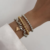 Thumbnail for Stylish 3pcs Two Tone Heart Charm Ball Chain Bracelet Set - ArtGalleryZen