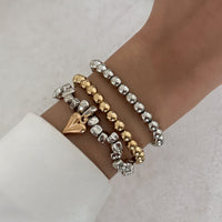 Thumbnail for Stylish 3pcs Two Tone Heart Charm Ball Chain Bracelet Set - ArtGalleryZen