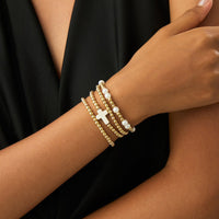 Thumbnail for Stylish 4pcs Cross Charm Pearl Beaded Chain Bracelet Set - ArtGalleryZen