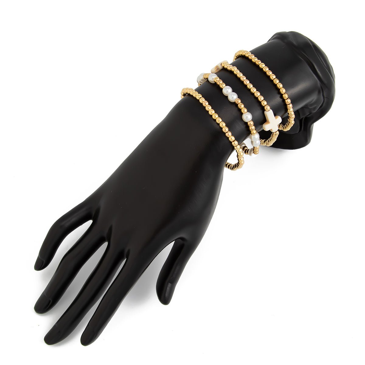 Stylish 4pcs Cross Charm Pearl Beaded Chain Bracelet Set - ArtGalleryZen