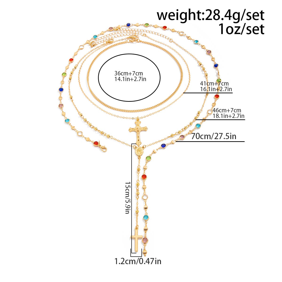 Stylish 4pcs Cross Pendant Colorful Crystal Chain Y Necklace Set - ArtGalleryZen