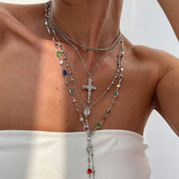 Thumbnail for Stylish 4pcs Cross Pendant Colorful Crystal Chain Y Necklace Set - ArtGalleryZen