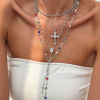 Thumbnail for Stylish 4pcs Cross Pendant Colorful Crystal Chain Y Necklace Set - ArtGalleryZen