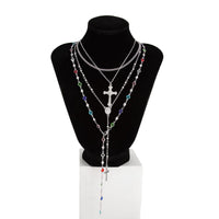 Thumbnail for Stylish 4pcs Cross Pendant Colorful Crystal Chain Y Necklace Set - ArtGalleryZen
