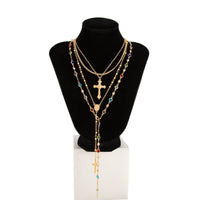 Thumbnail for Stylish 4pcs Cross Pendant Colorful Crystal Chain Y Necklace Set - ArtGalleryZen