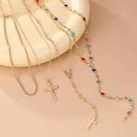 Thumbnail for Stylish 4pcs Cross Pendant Colorful Crystal Chain Y Necklace Set - ArtGalleryZen