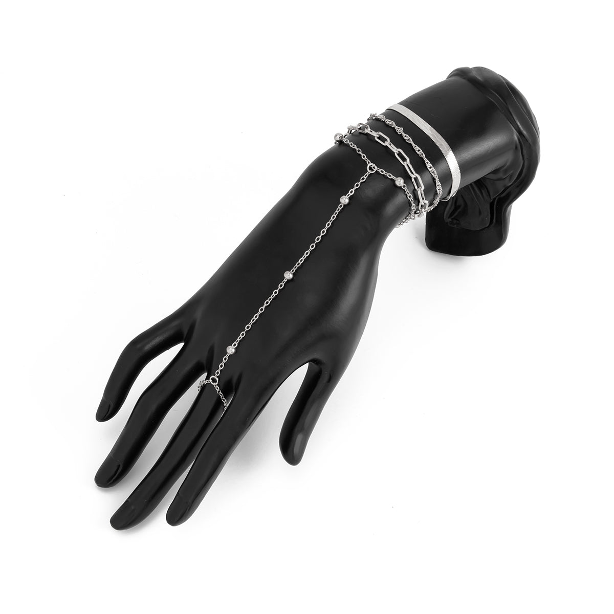 Stylish 4pcs Herringbone Saturn Chain Finger Ring Bracelet Set - ArtGalleryZen