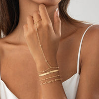 Thumbnail for Stylish 4pcs Herringbone Saturn Chain Finger Ring Bracelet Set - ArtGalleryZen