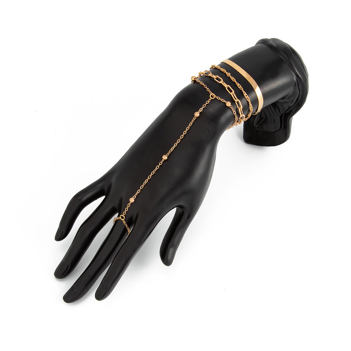 Stylish 4pcs Herringbone Saturn Chain Finger Ring Bracelet Set - ArtGalleryZen