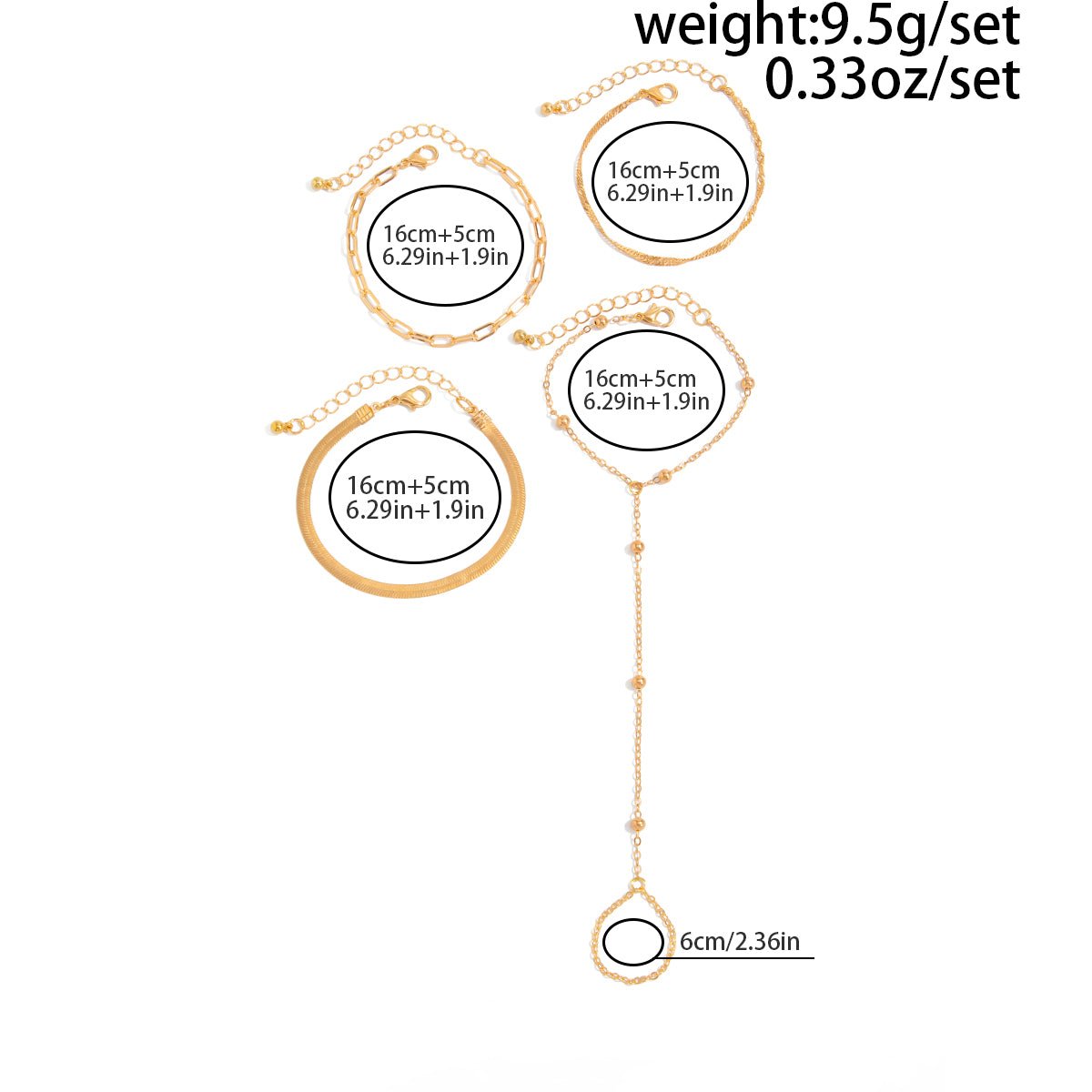 Stylish 4pcs Herringbone Saturn Chain Finger Ring Bracelet Set - ArtGalleryZen