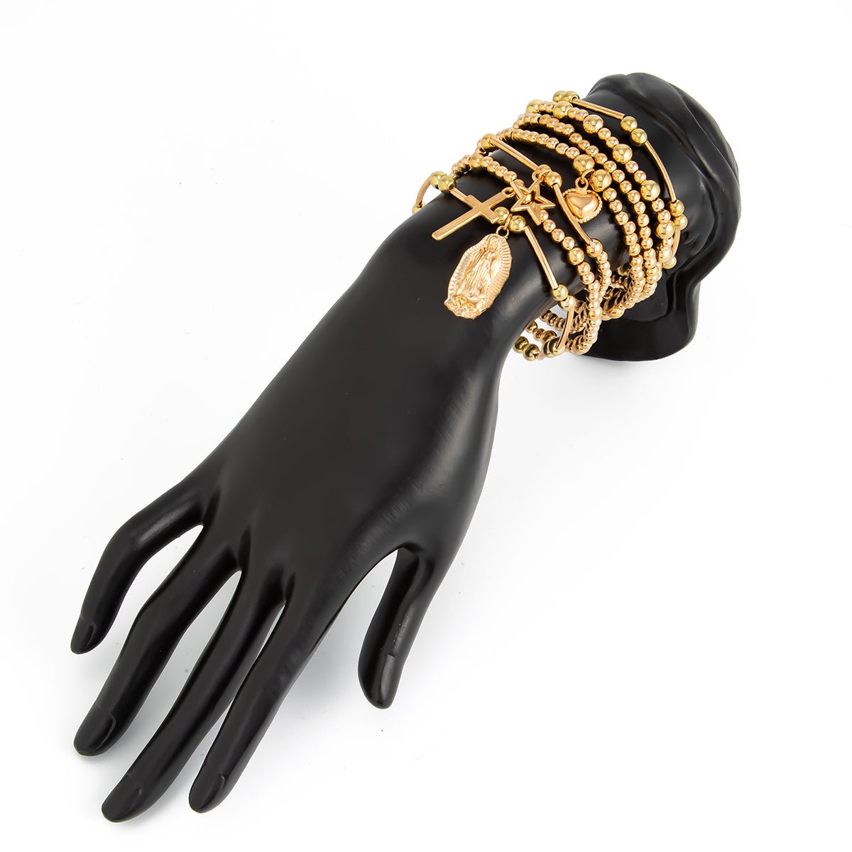 Stylish 7pcs Heart Star Cross Charm Ball Chain Bracelet Set - ArtGalleryZen