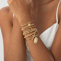 Thumbnail for Stylish 7pcs Heart Star Cross Charm Ball Chain Bracelet Set - ArtGalleryZen