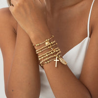 Thumbnail for Stylish 7pcs Heart Star Cross Charm Ball Chain Bracelet Set - ArtGalleryZen