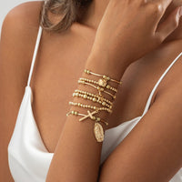 Thumbnail for Stylish 7pcs Heart Star Cross Charm Ball Chain Bracelet Set - ArtGalleryZen