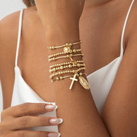 Thumbnail for Stylish 7pcs Heart Star Cross Charm Ball Chain Bracelet Set - ArtGalleryZen