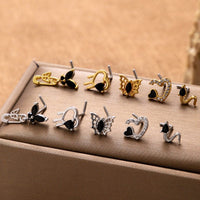 Thumbnail for Stylish Black CZ Inlaid Stainless Steel Butterfly Spider Web Nose Piercing Nose Stud - ArtGalleryZen