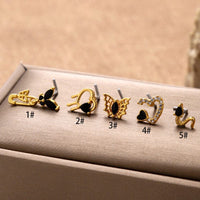 Thumbnail for Stylish Black CZ Inlaid Stainless Steel Butterfly Spider Web Nose Piercing Nose Stud - ArtGalleryZen