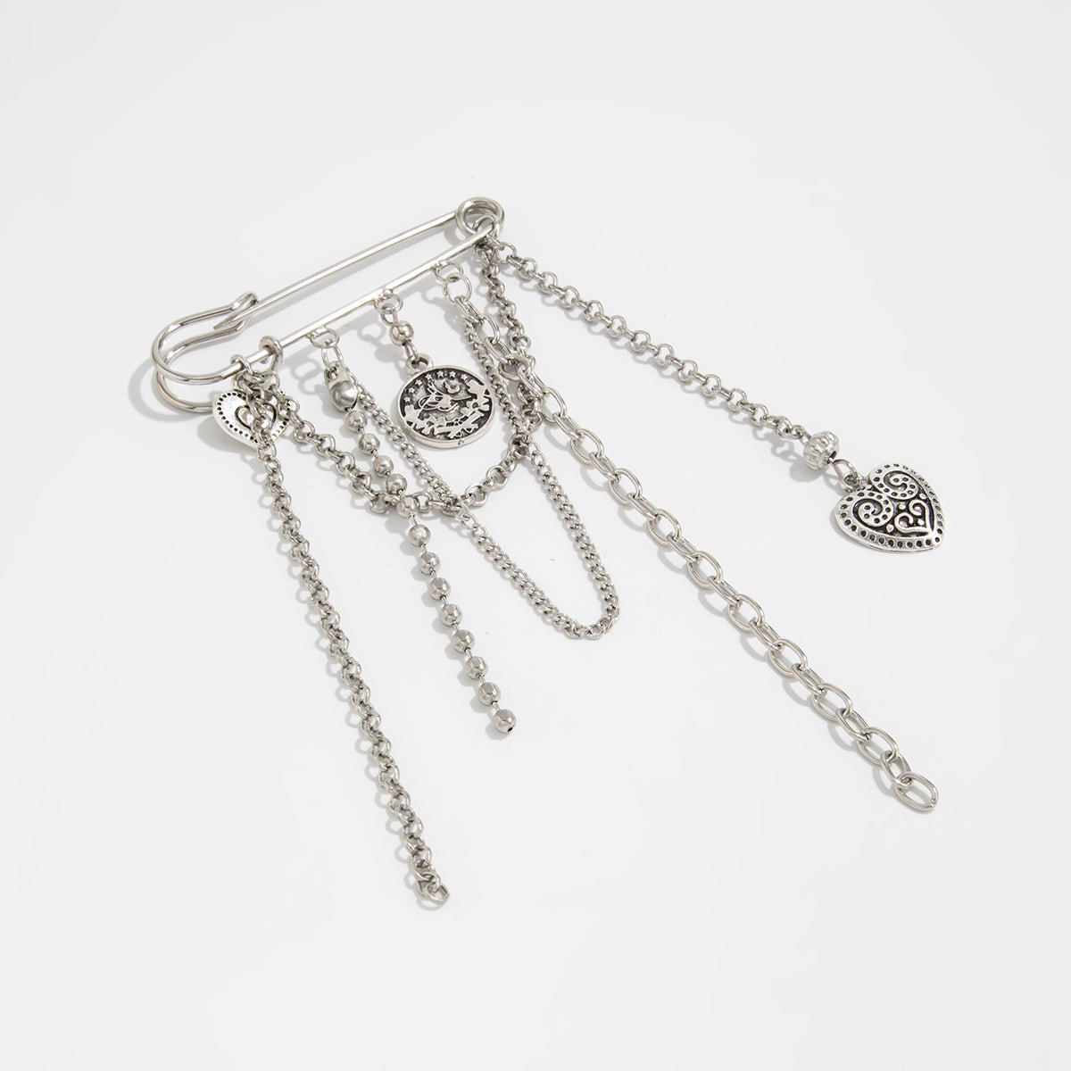 Stylish Carved Round Disk Heart Tassel Trouser Pin - ArtGalleryZen