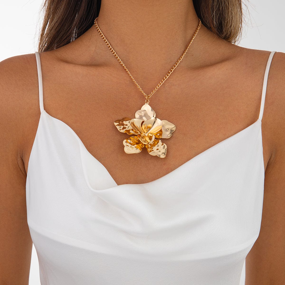 Stylish Chunky Flower Pendant Necklace Ring - ArtGalleryZen