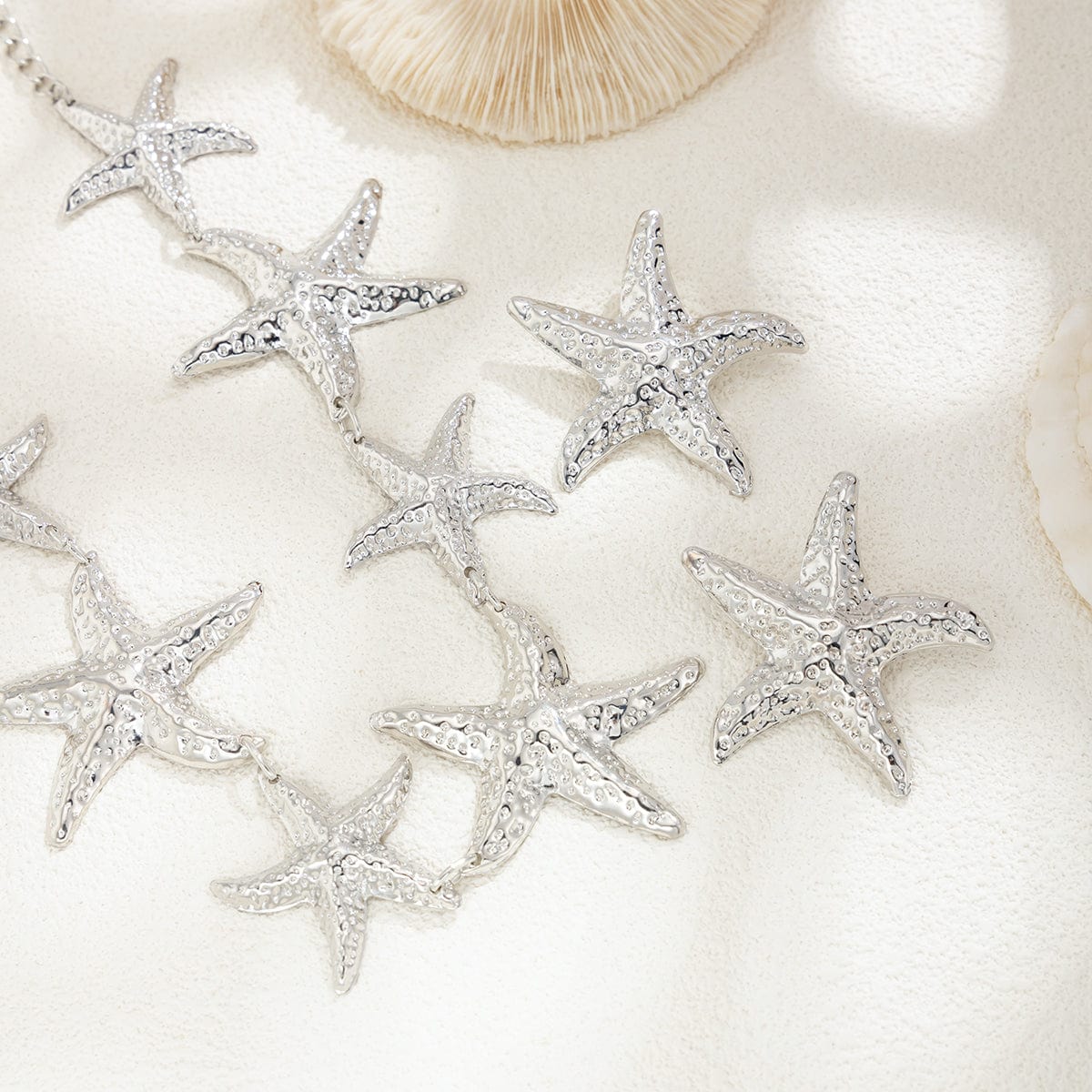 Stylish Chunky Gold Silver Tone Starfish Necklace Earrings Set - ArtGalleryZen
