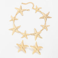 Thumbnail for Stylish Chunky Gold Silver Tone Starfish Necklace Earrings Set - ArtGalleryZen