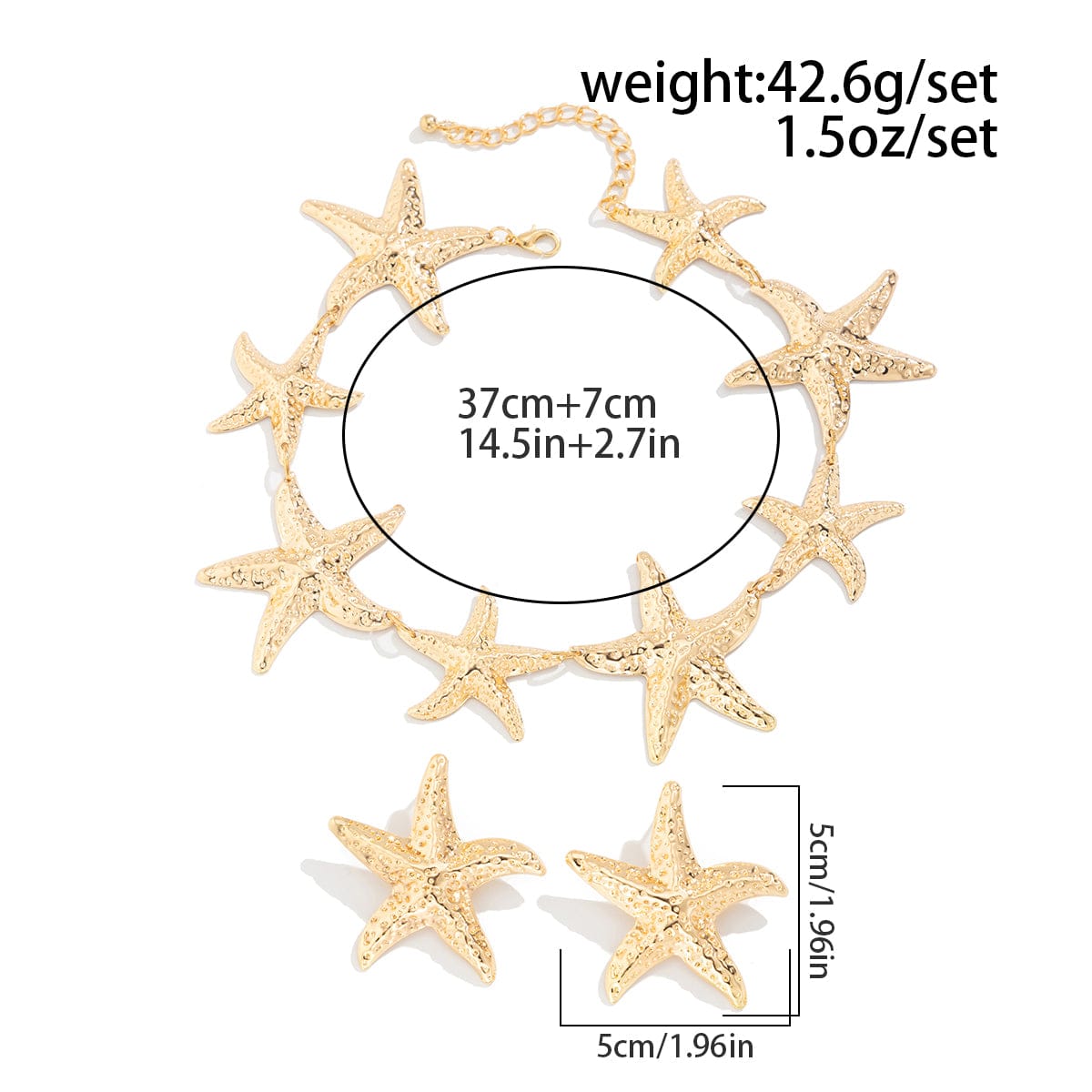 Stylish Chunky Gold Silver Tone Starfish Necklace Earrings Set - ArtGalleryZen
