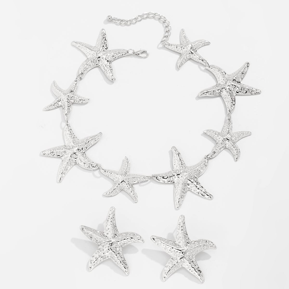Stylish Chunky Gold Silver Tone Starfish Necklace Earrings Set - ArtGalleryZen